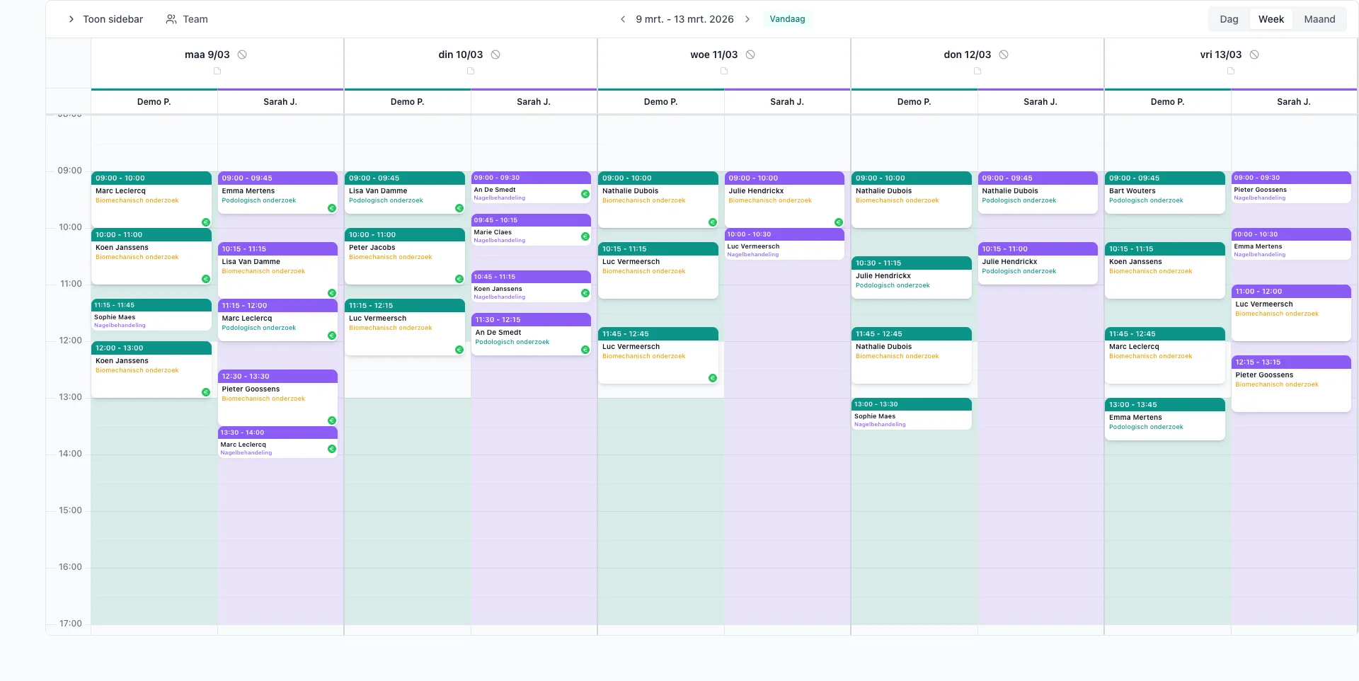 VIMA scheduling week view with appointments