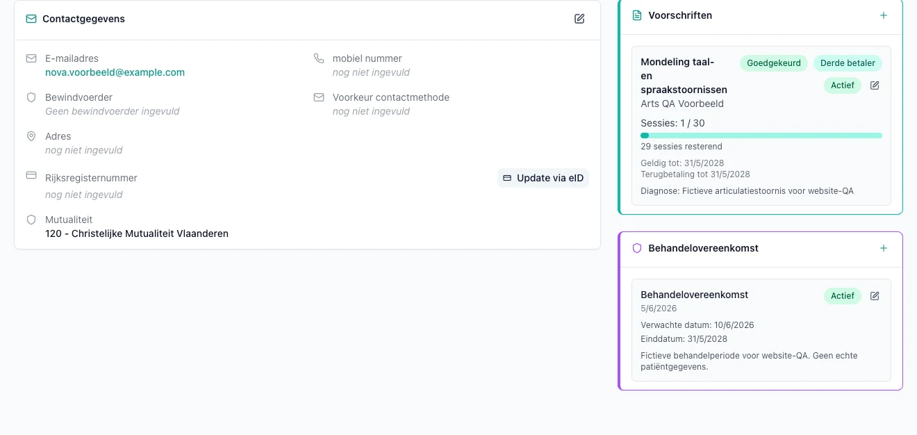 Reimbursement file in VIMA for speech therapy with prescription, approval, third-party payment and session quota